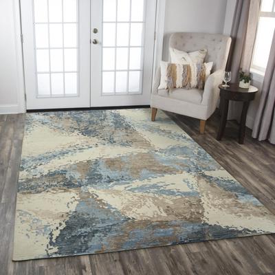 Alora Decor Noble Beige and Blue Abstract Hand-knotted Wool Blend Rug