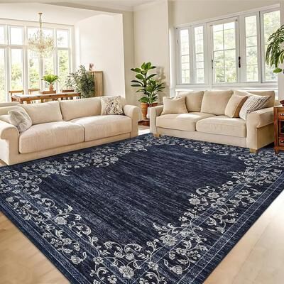 Garvee Modern Floral Herringbone Border Area Rug