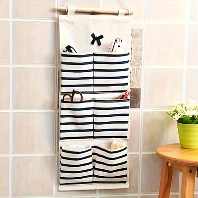 Friendly Fresh Finds Linen Hanging Organizer With Multi Pockets, Wall Mounted Closet Storage For Efficient Room Organization blue 6 Grids