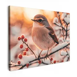 LEINWANDBILD Vogel - Zweig - Winter - Tiere - Schnee Wandbild 40x30 cm