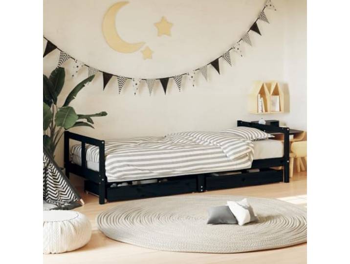 KGTKGTYER Kinderbett 80x200 cm aus massivem Kiefernholz mit Schubladen Massivholz-Konstruktion, Inklusive Holzlatten, Stabiles Kopf- und Fußteil