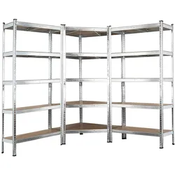 EASYmaxx Schwerlastregal 3er-Set - 1x Schwerlast-Eckregal/2x Schwerlastregal - silber/holzfarben