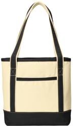 Port Authority BG412 Medium Cotton Canvas Boat Tote Bag in Natural/Black size OSFA   Blend
