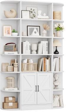 Garvee "75"" 6-Tier Wide Modern Bookcase w/ Cabinet & Doors"