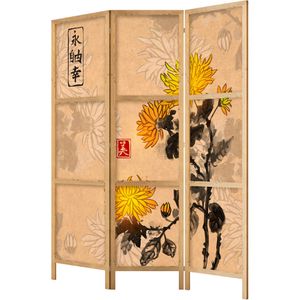 Artgeist Paravent Chrysanthemums, innen, 3-teilig, aus Holz/Stoff, japanischer Paravent, 135 x 172 cm