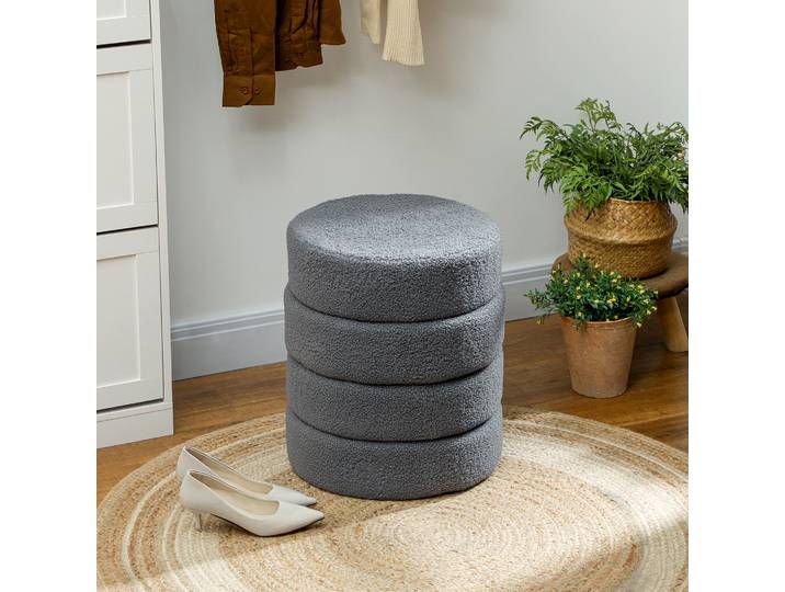 HOMCOM Tabouret Rond Peluche Métal Gris Foncé Ø40x45cm