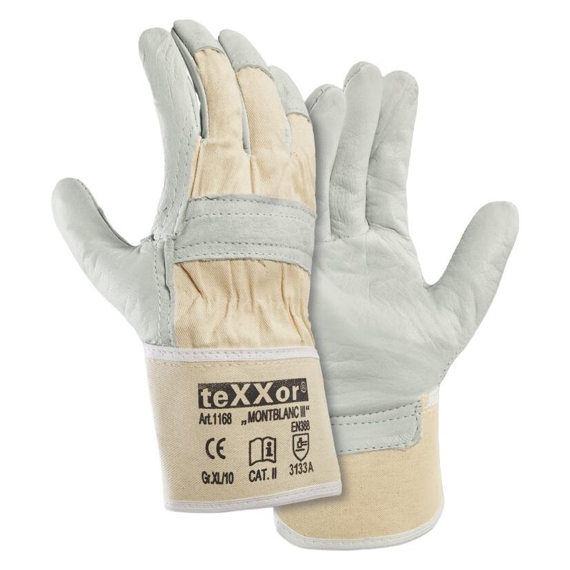 Runnex teXXor Rindvollleder-Handschuhe MONTBLANC III Leder natur/Drell weiss Gr. 9 (9) (228247)