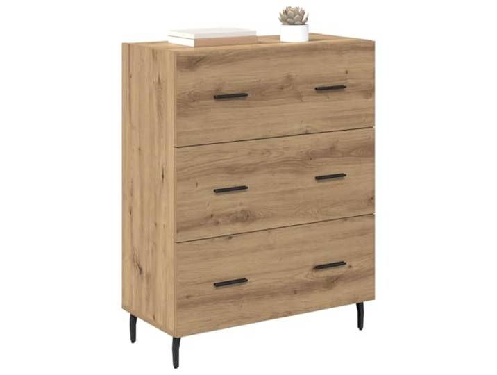 KTHLBRH Sideboard Eiche Handwerk 69,5 x 34 x 90 cm Technisches Holz und Eisen, 3 Schubladen, Kugellager, einfache Reinigung, Montage erforderlich