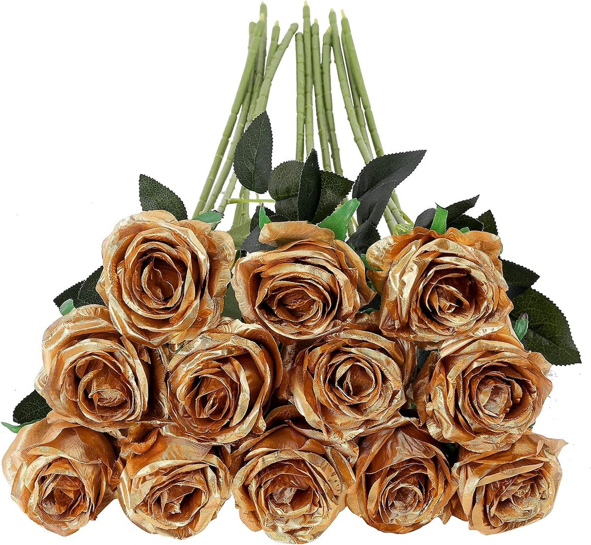 SnelShoppen 12 stuks gouden zijden rozen met lange steel, 50 cm