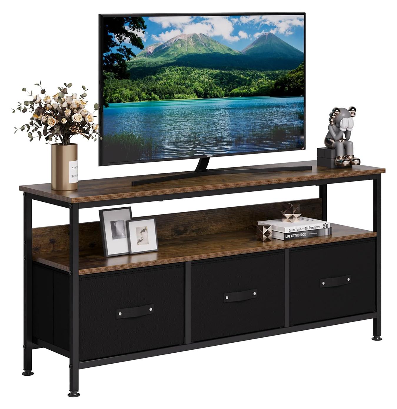 TV-Möbel, schwarzer TV-Standfuß - für Fernseher mit 33-55 Zoll - aus MDF und Metall