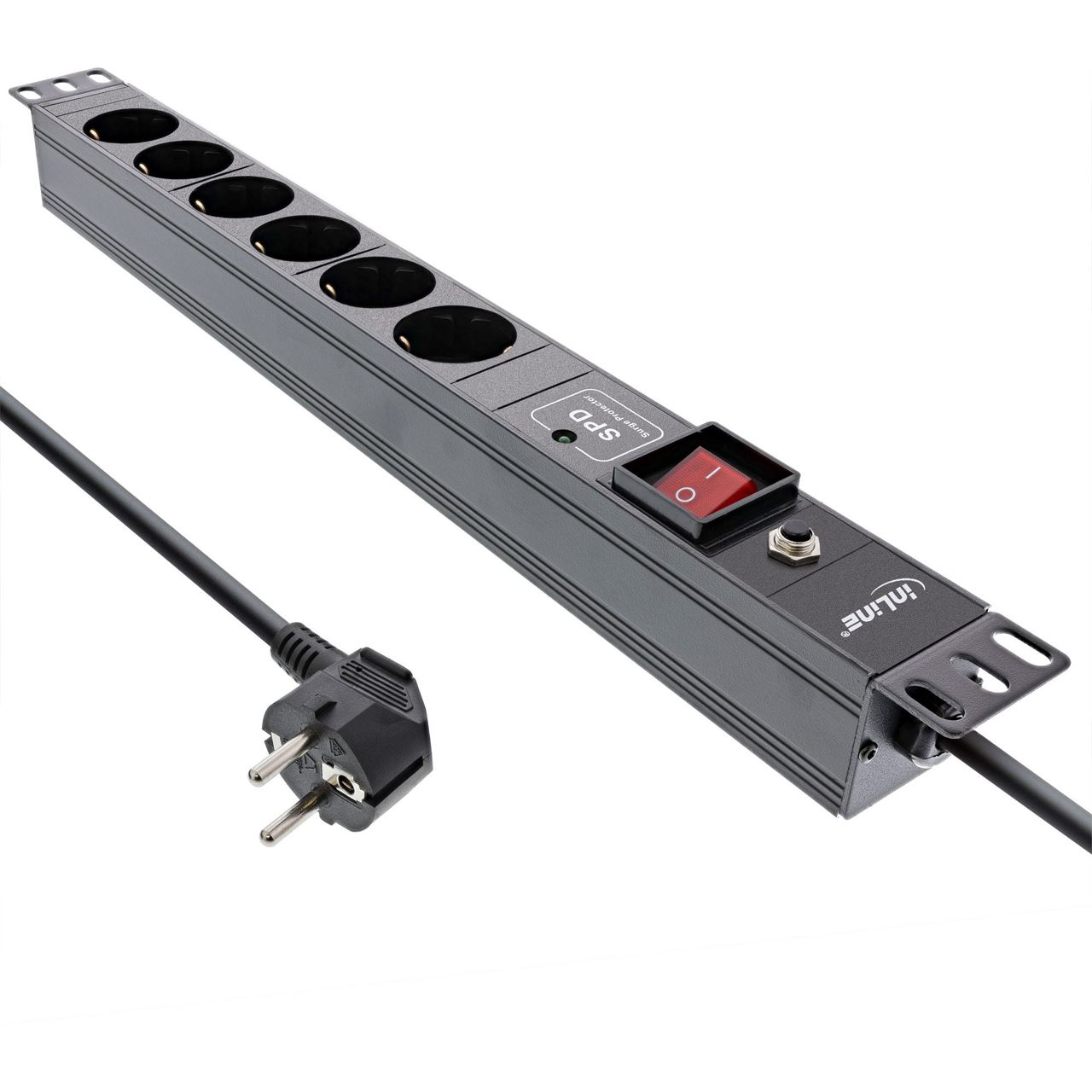 2.00m InLine Strom 19" Steckdosenleiste Schutzkontakt Schwarz 6 (16416P)