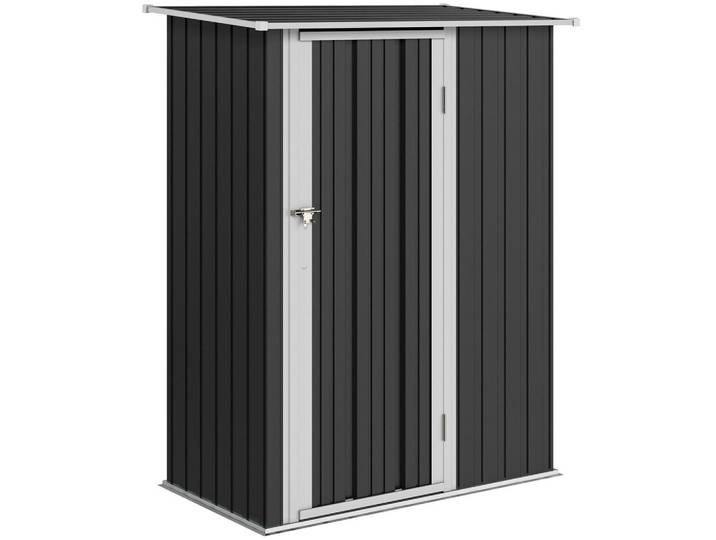 Outsunny Gartenhaus Metallgerätehaus für den Außenbereich Tür Outdoor Stahl Dunkelgrau, 86x189x142 cm, Gartenzubehör, Geräteschuppen