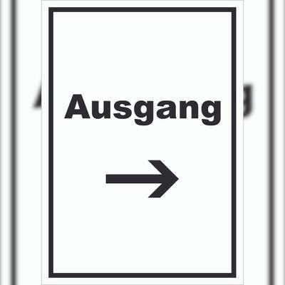 HB-Druck Ausgang Schild mit Text und Richtungspfeil rechts Exit Schluss hochkant A4 Rückseite selbstklebend