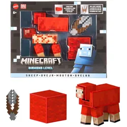 Mattel JCV22 - Minecraft - Mojang Studios - Diamond Level - rotes Schaf Actionfigur, ca. 9 cm mit 3 Zubehörteilen