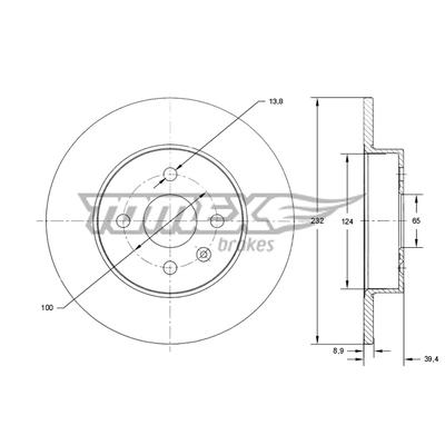 TOMEX BRAKES Bremsscheibe tx7163 Hinterachse voll 232mm 9mm für VW