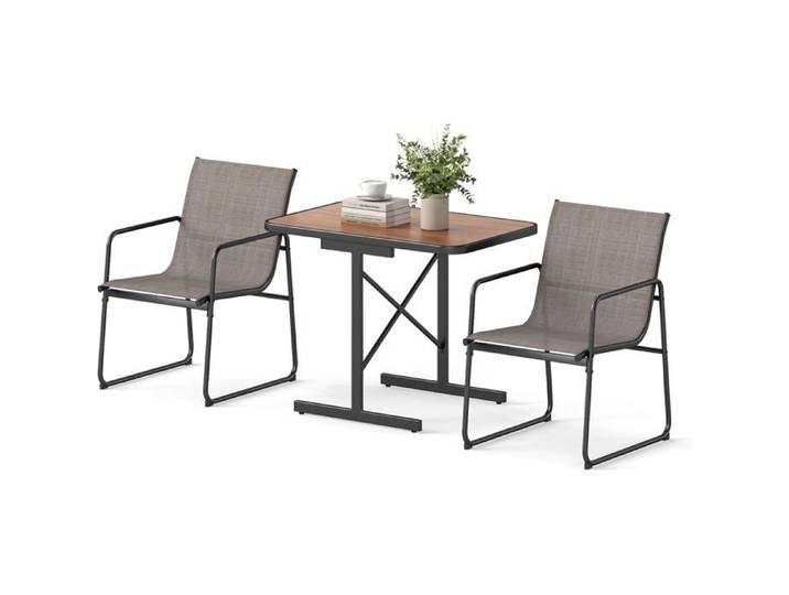 GIANTEX Ensemble de 1 Table à Manger Rectangulaire 2 Chaises en Tissu de Jardin Cadre en Métal pour Terrasse Patio Balcon