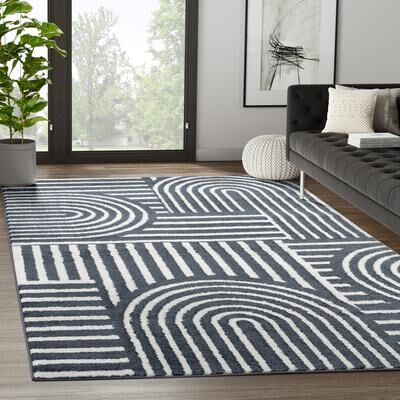 Abani Rugs Nuevo NUE120A Mid Century Arches Cream Black Area Rug