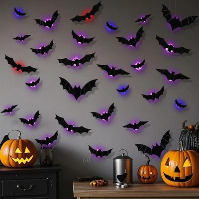 Inspire Select LED Glow in the Dark 3D Bat Wall Stickers Halloween Light Up Bat Decor Set (36pcs) green Spider 36pcs one Set