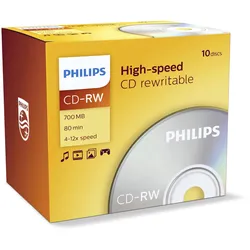 Philips CW7D2NJ10 - 10 x CD-RW - 700 MB (80 Min) 4x - 12x - Jewel Case (Schachte...