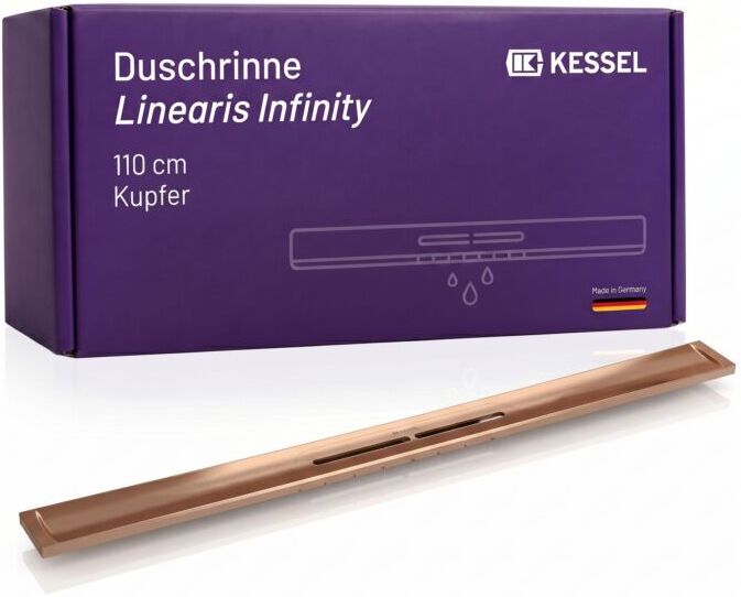 KESSEL Duschrinne Linearis Infinity aus Edelstahl V4A 45203.11  bodengleiche Design-Duschrinne, individuell verlängerbar, 1100 mm, Copper gebürstet