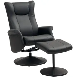 OKWISH Relaxsessel mit Hocker Kunstleder Schwarz 105x79x70 cm 360 Grad drehbar mit Liegefunktion und manuell verstellbarer Rückenlehne
