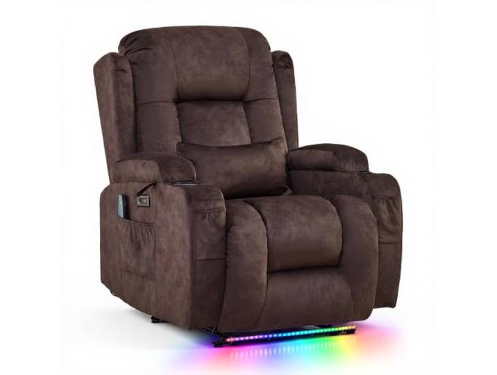 SnyFivv Relaxsessel mit Massage und Heizfunktion, Fernsehsessel Elektrisch Verstellbar, TV Sessel mit USB-Anschlüsse, Getränkehalter, Seitentaschen, Samt (Dunkelbraun)