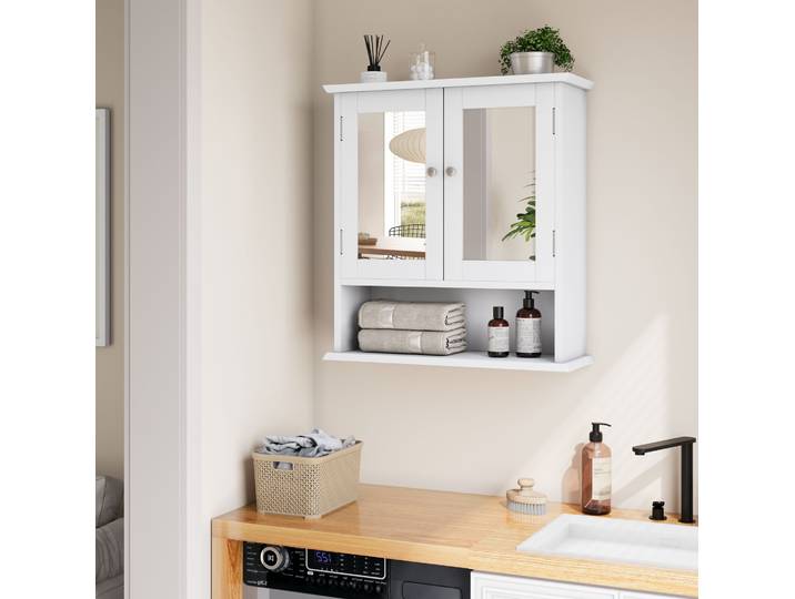 Meuble De Salle De Bain Mural 54\,6x19\,8x60 Cm Mdf Blanc Avec Miroir\, Gain De Place – Meubliv