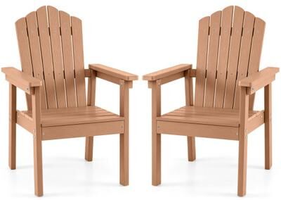 Costway Set of 2 Outdoor Adirondack Chair with High Backrest Wide Armrests and Angled Seat for Deck-Brown