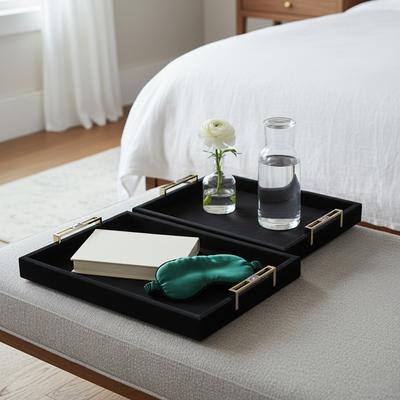 Sagebrook Home "Wood Decorative Trays Metallic Handles (Set of 2) - 17/20"" Black - 20.0"""