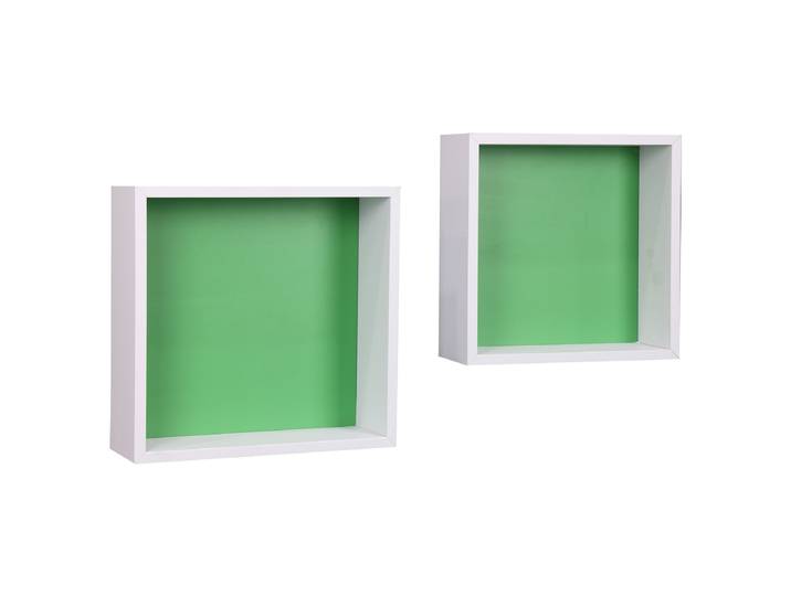 Wandregal Leshtan 2er-Set MDF Mitteldichte Holzfaserplatte , foliert Weiß/Weiß/Grün 30 x 30 x 12cm