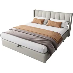 Polsterbett 140x190 cm mit Stauraum, USB-Anschluss, LED-Beleuchtung und verstellbarer Rückenlehne – modernes Design in Grau