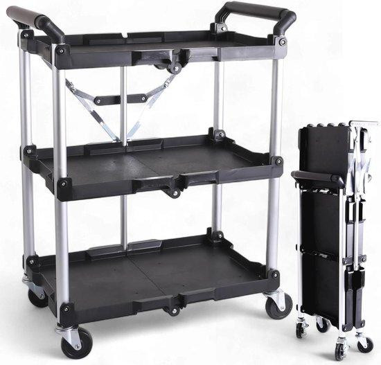 Opvouwbare serveerwagen met 3 etages en wielen - B/D: 60 x 38 cm