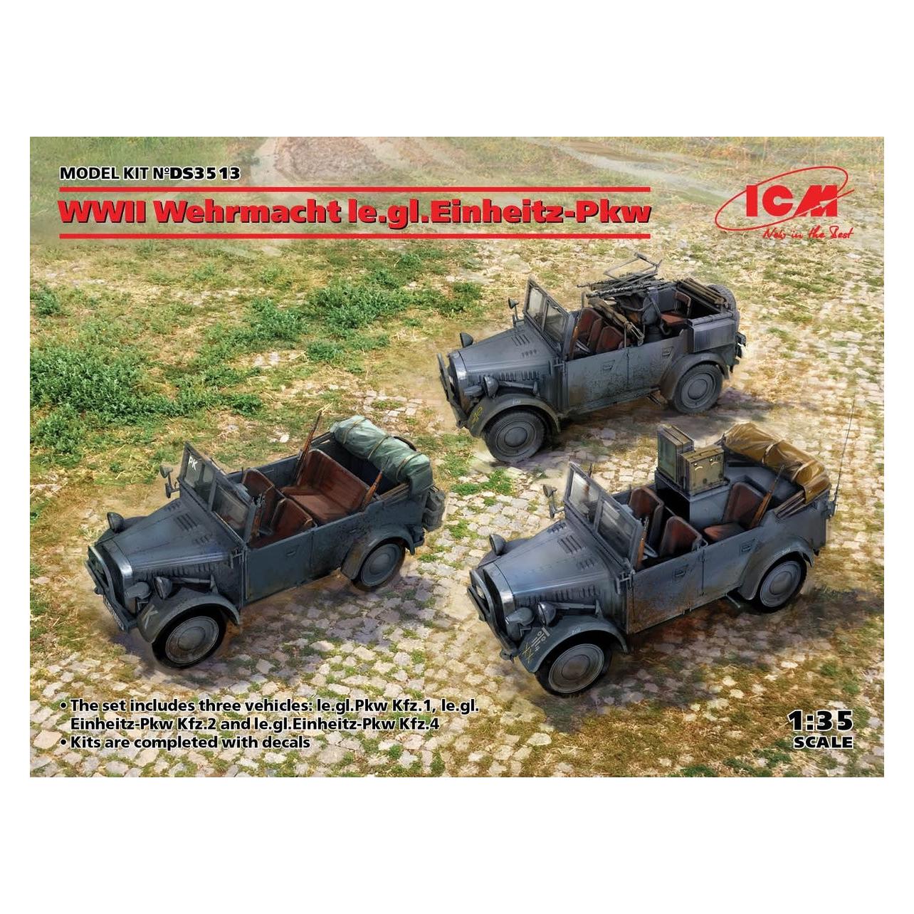 ICM WWII Wehrmacht le.gl.Einheitz-Pkw(le.gl.PKWKfz.1,le.gl.Einheitz-PkwKfz.2,PkwKfz4 (DS3513)
