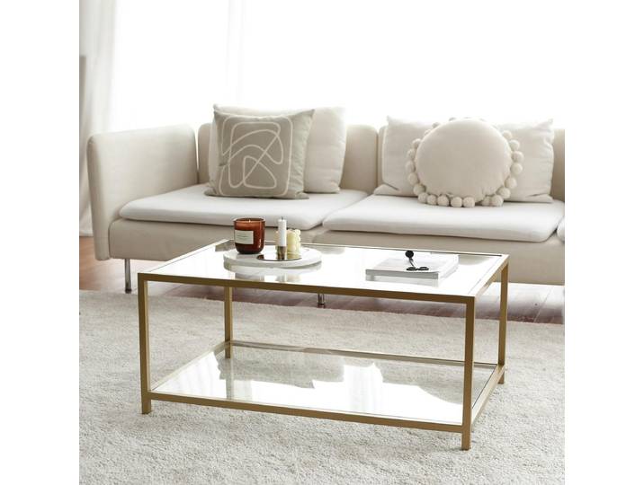 Table basse rectangulaire double plateau en verre TULUM - Doré