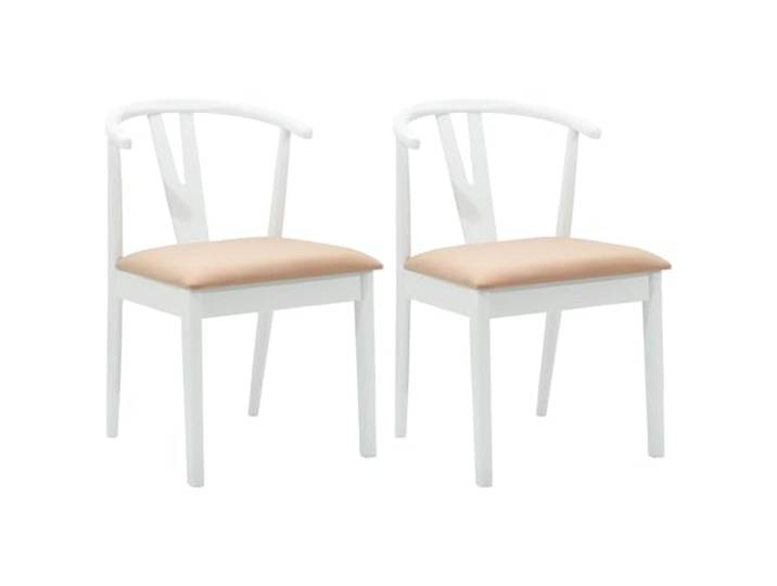 Fisinber Esszimmerstuhl 2er Set Massives Gummiholz Weiß und Braun Klassische Holzstühle mit bequemen Polstern für Küche, Essbereich und Arbeitszimmer im eleganten Landhausstil gestaltet.