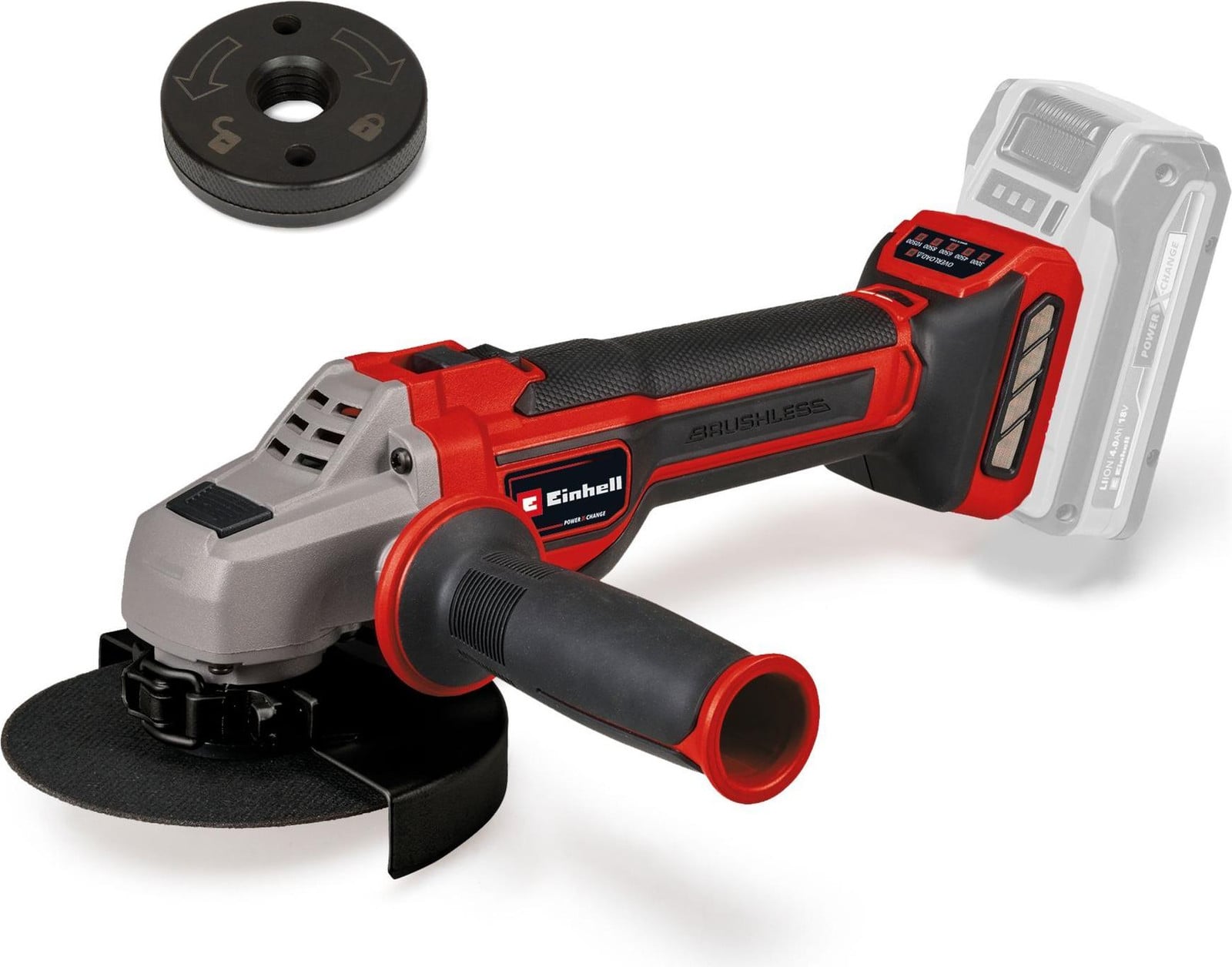 Einhell TP-AG 18/125 CE Q Li Solo Professionele accu-haakse slijper, 18 volt, rood/zwart
