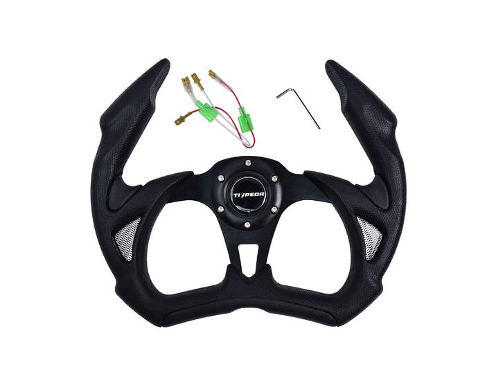 TIYPEOR Volant de voiture universel de 350 mm en PU/PVC noir style Halloween pour voitures de course simulées