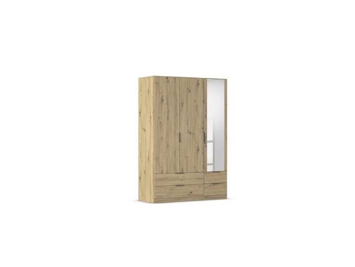 Rauch Möbel LAGOA, Kleiderschrank, Farbe Eiche Artisan, Breite 136 cm Schrank, 3-türig, Spiegel, 4 Schubladen, Zubehör Premium, für Schlafzimmer, Kinderzimmer, Babyzimmer, Garderobe