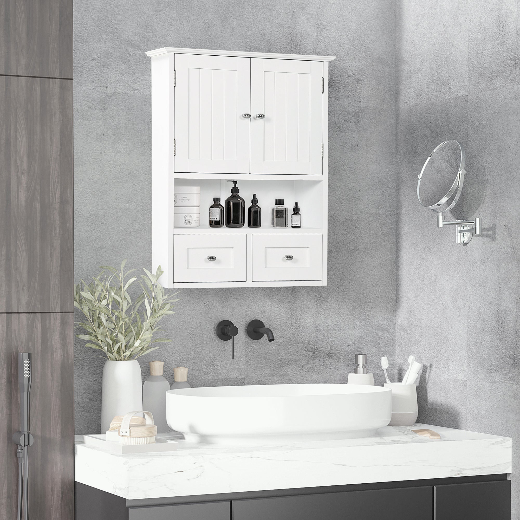 giordanoshop Pensile da Bagno con Armadietto e Cassetti 50,8x17,8x66 cm in Legno Bianco...