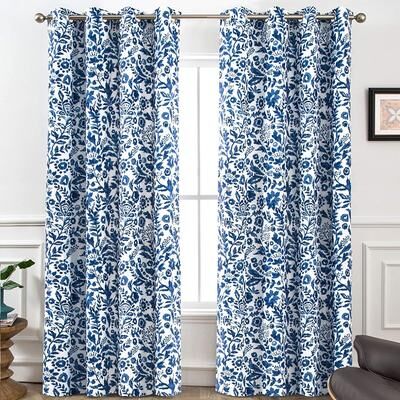 DriftAway Porch & Den Ouzel Floral Watercolor Blackout Lined Window Curtain Panel Pair