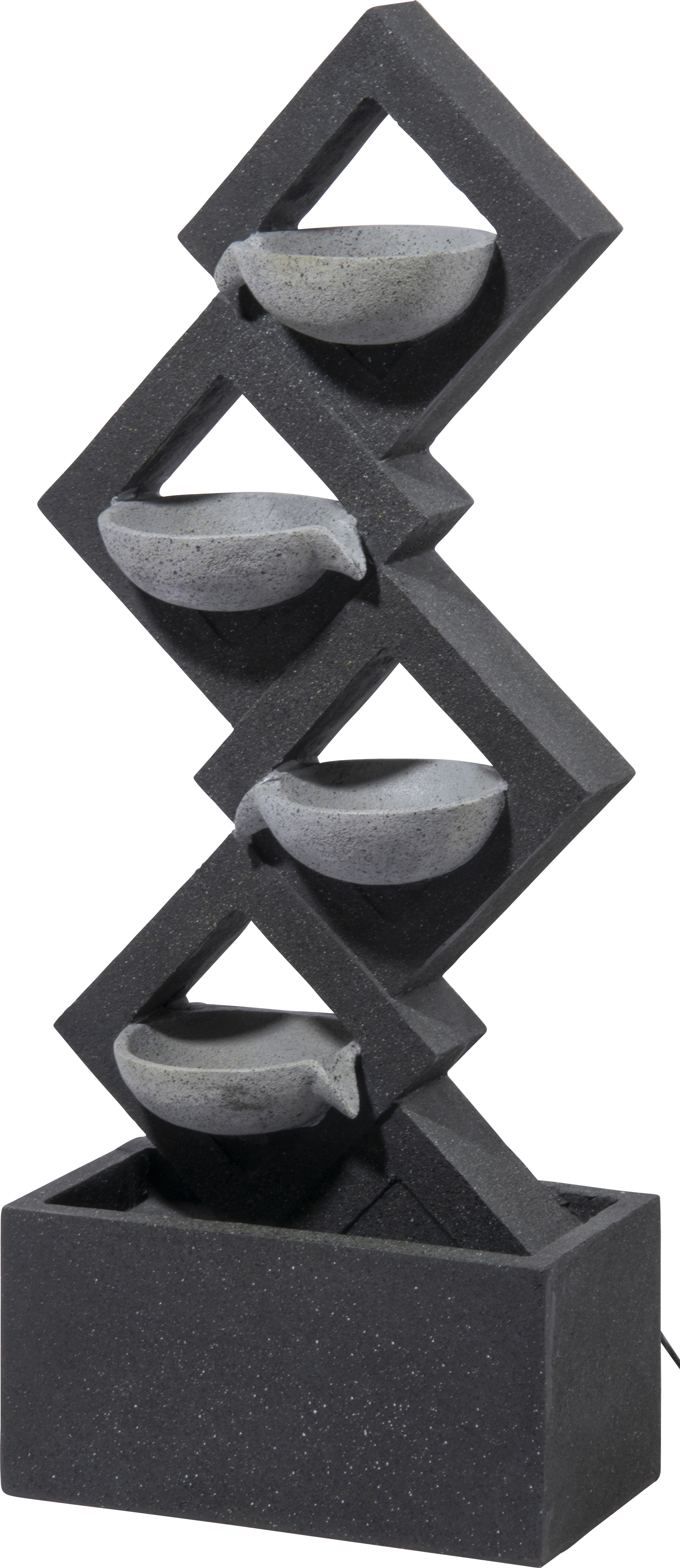 dobar Großer Design-Gartenbrunnen mit Pumpe und LEDŽs, XL-Brunnen mit 4 Wasserschalen aus Kunststein, 41,5 x 20,5 x 100,5 cm, grau