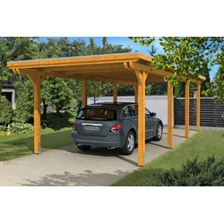 Carport Emsland 354x846cm, eiche hell, 20mm Dachschalung mit EPDM Folie Holzcarport