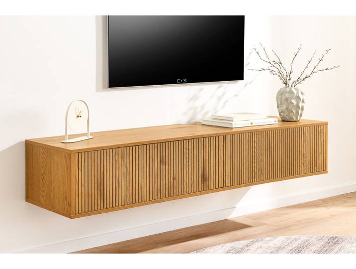 Hängendes TV-Lowboard COMFORT 150cm natur Eiche mit Lamellenfront