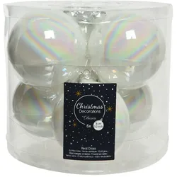 Christmas Decorations 6 Weihnachtskugeln 8cm Glas Christbaumkugeln Set Weihnachtsbaum irisierend weiß