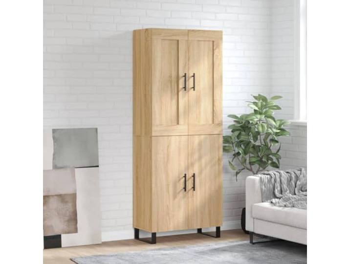Jkghdrt Highboard Sonoma-Eiche 69,5x34x180 cm Holzwerkstoff Viel Stauraum, Türen, Eisenbeine, Sonoma-Eiche, Holzwerkstoff, Wohnzimmer