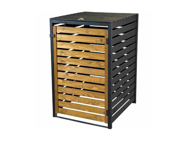 Mülltonnenbox DOBAR 240 L , braun (braun, schwarz), B:87cm H:121cm T:77cm, Aufbewahrungsboxen, Mülltonnenbox, Bausatz aus Fichtenholz für Mülltonnen