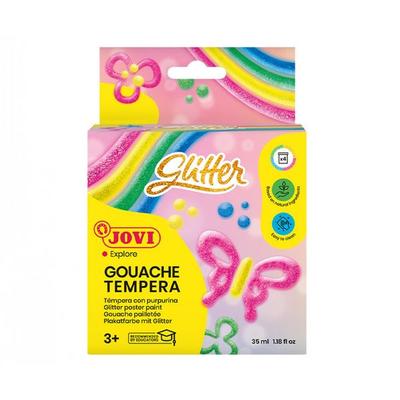 JOVI Gouache Tempera Plakatfarbe, GLITTER-Farben, 4 Dosen 35 ml