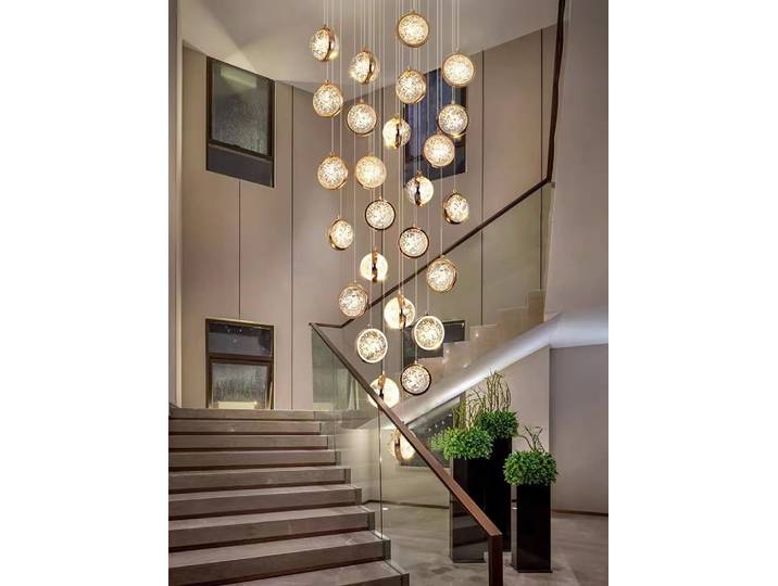 Lustre de plafond moderne 2024, lampe décorative pour salon, éclairage d'escalier, lustres LED, salle à manger, luxe, duplex, loft, cristal