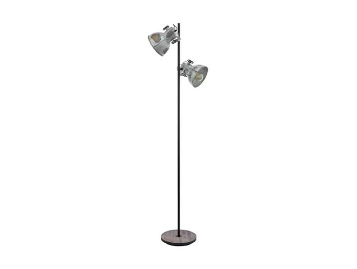 Eglo Lampadaire Barnstaple\, lampe sur pied vintage 2 flammes style industriel\, lampadaire rétro en acier aspect zinc vieilli\, bois\, finition rouille\, noir\, E27\, avec interrupteur au pied