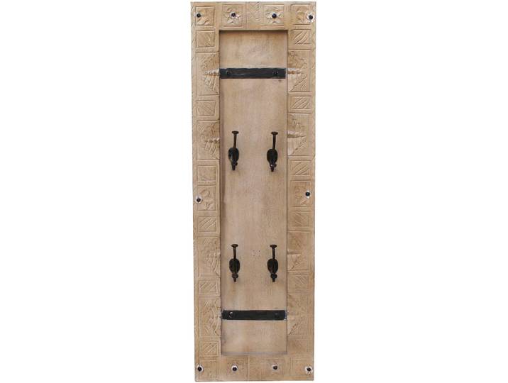 Garderobenpaneel SIT Cádiz aus Mangoholz mit Schnitzereien & 4 Doppelhaken , beige (natur), B:35cm H:110cm T:8cm, Massivholz, Garderobenpaneele, Garderobenpaneel, Aufwendige Schnitzereien